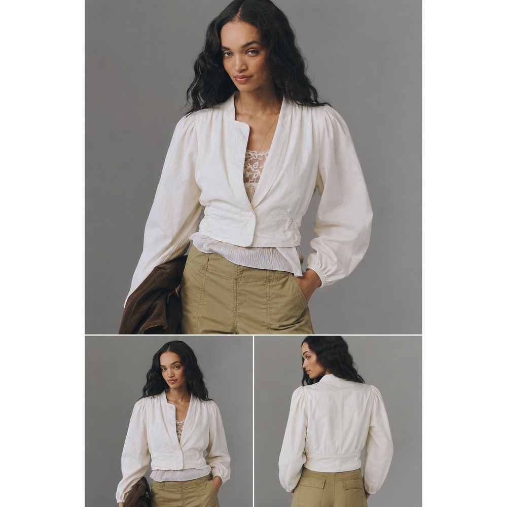 Amor & Rosas White Hemp Jacket Ethical Artisan Mexico Balloon Shoulder Sz S $480